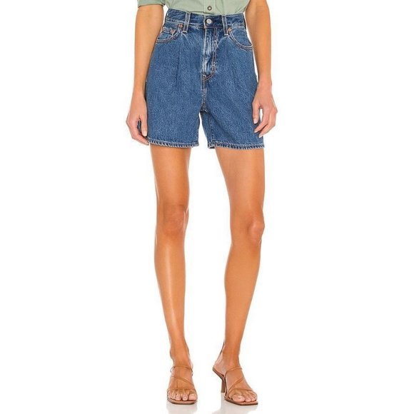 Levi's Pleated Ribcage Denim Shorts Ultra High Rise Waisted Preppy Now And Then - Picture 11 of 15